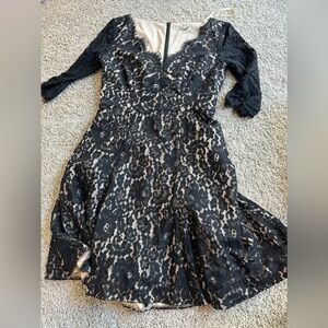 Eliza J Black and Tan Fit and Flare Dress with Bishop Sleeves